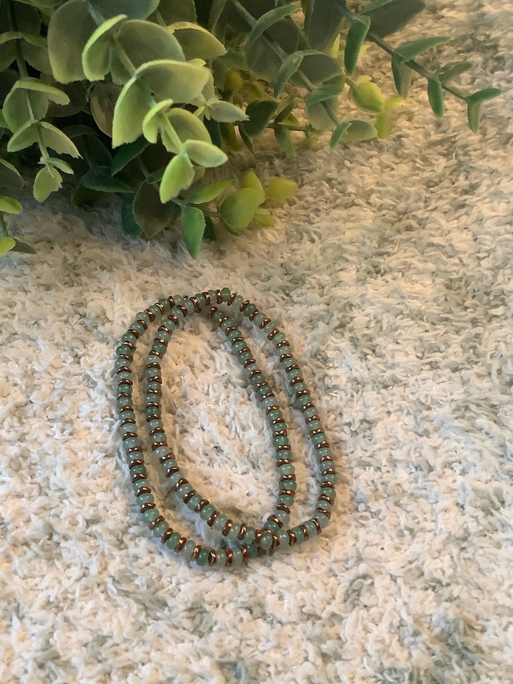 Aventurine & Copper Rustic Beaded Stretch Bracelet Set of Two NWT 7”